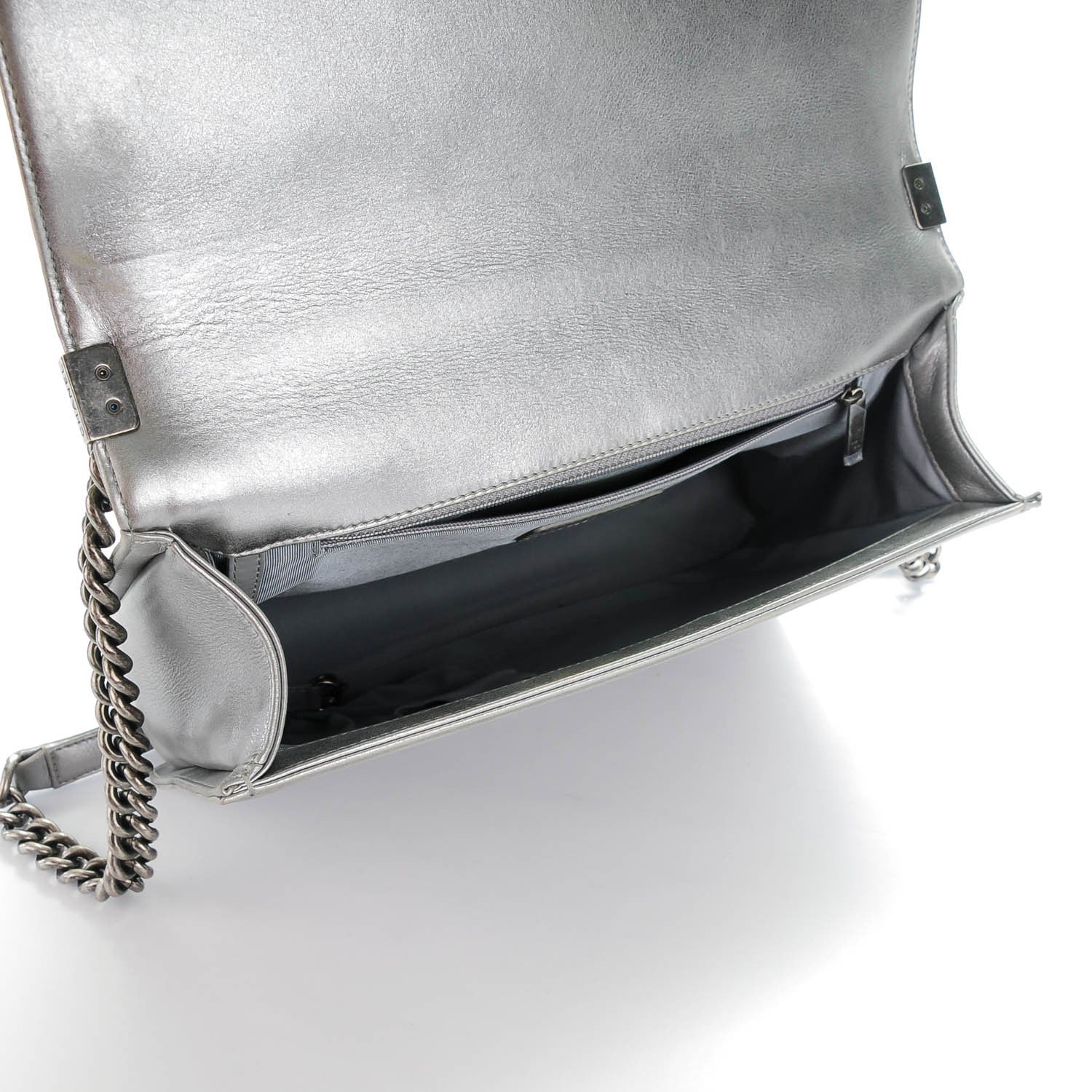 Chanel Metallic Calfskin Quilted Large Boy Flap Dark Silver 5 of 7