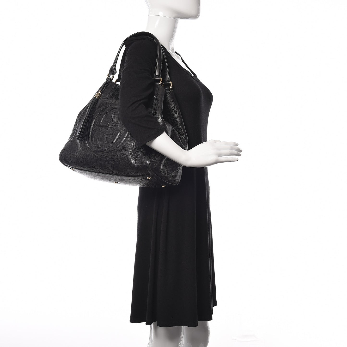 Pebbled Calfskin Medium Soho Shoulder Bag Black