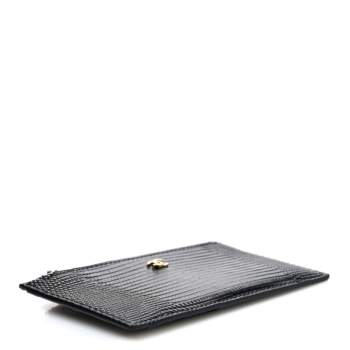 Calfskin Lizard Embossed Zip Card Holder Black