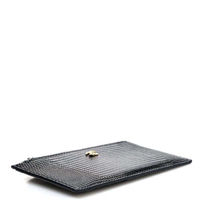 Chanel Calfskin Lizard Embossed Zip Card Holder Black 4 of 8