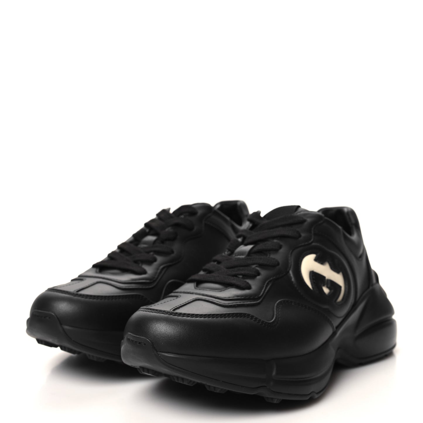 Dali Soft Calfskin Cut Out Interlocking G Womens Rhyton Sneakers 36.5 Black Ivoire