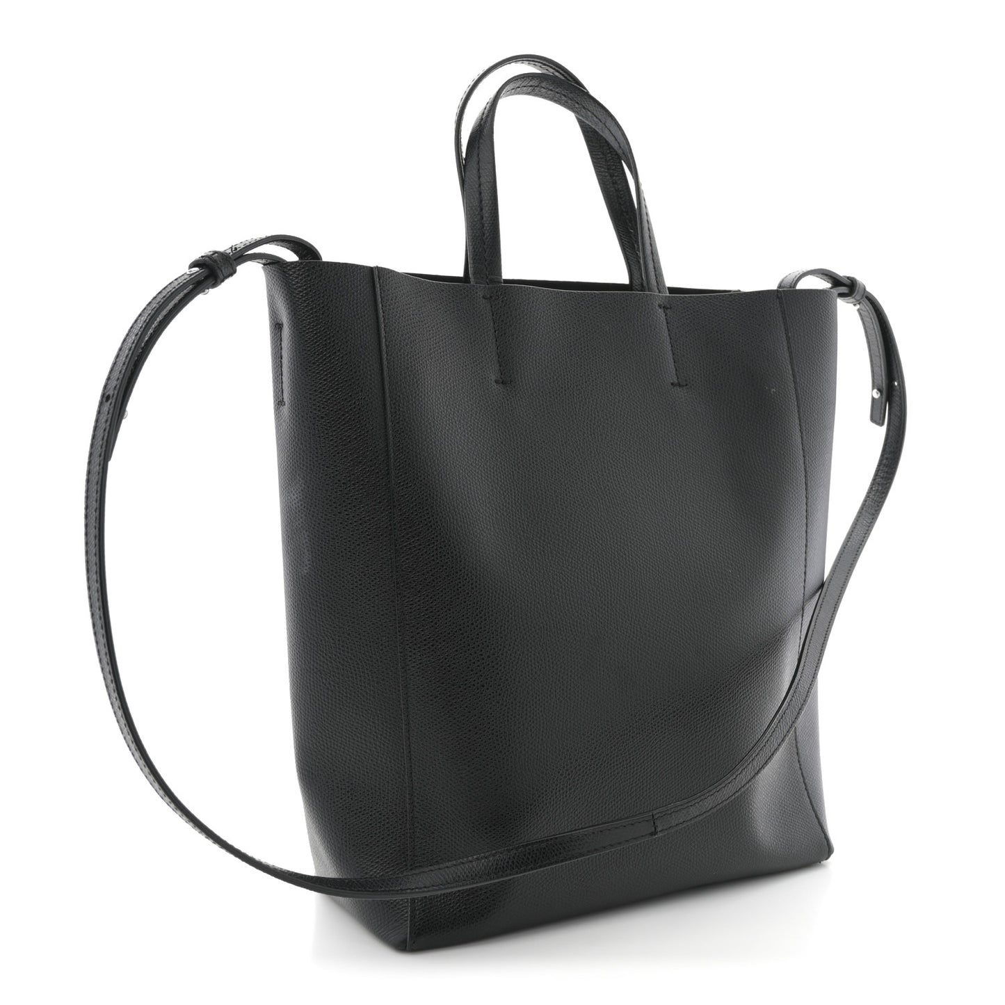 Grained Calfskin Small Vertical Cabas Black