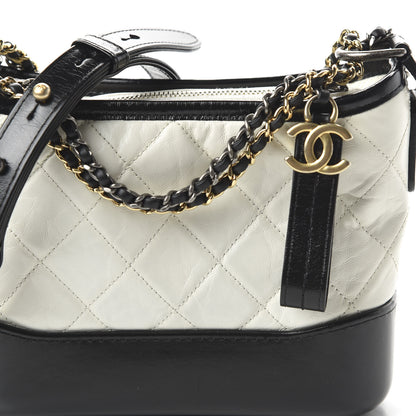 Chanel Aged Calfskin Quilted Small Gabrielle Hobo Black White 10 of 11