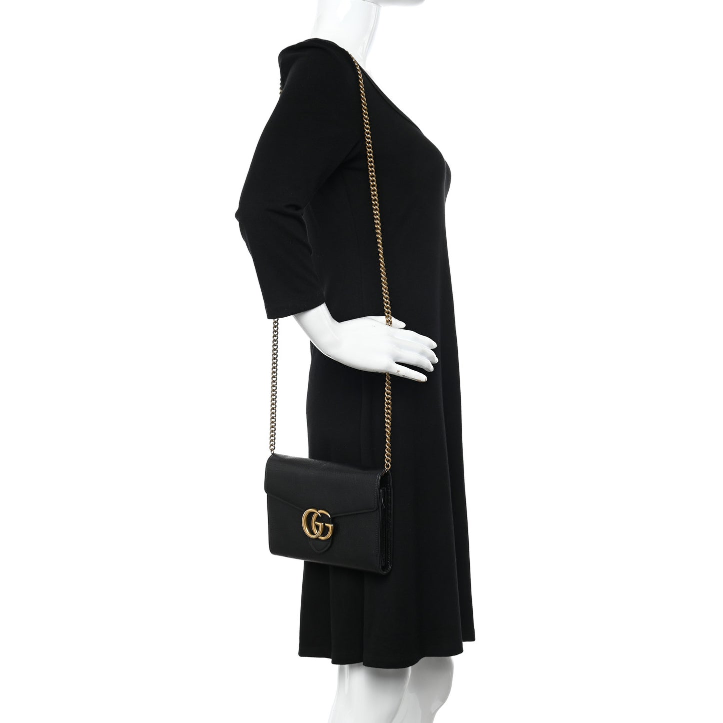 Calfskin GG Marmont Chain Wallet Black