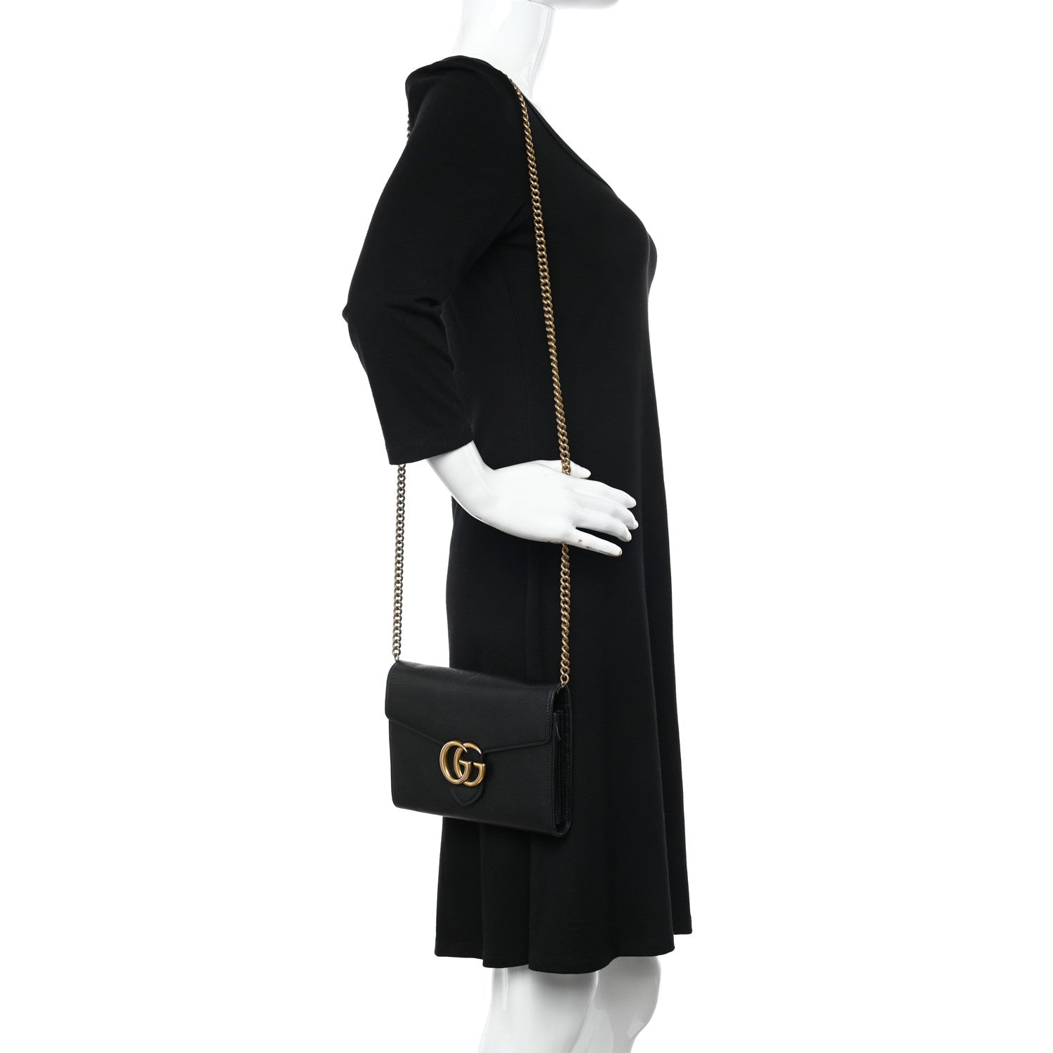 Gucci Calfskin GG Marmont Chain Wallet Black 2 of 13