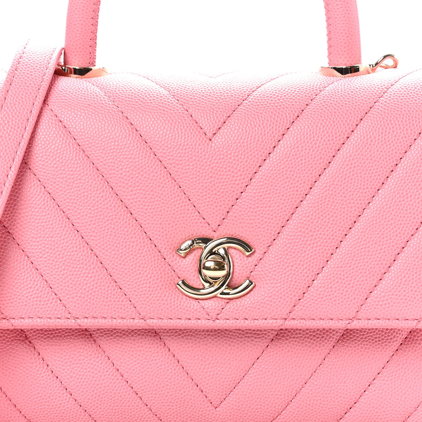 Caviar Chevron Quilted Mini Coco Handle Flap Pink