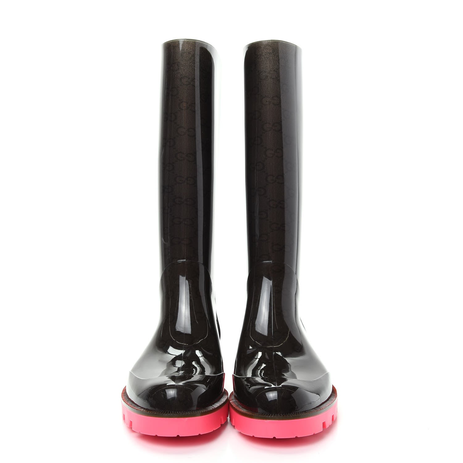 Gucci Rubber Monogram Edinburg Rain Boots 38 Pink Brown 2 of 9