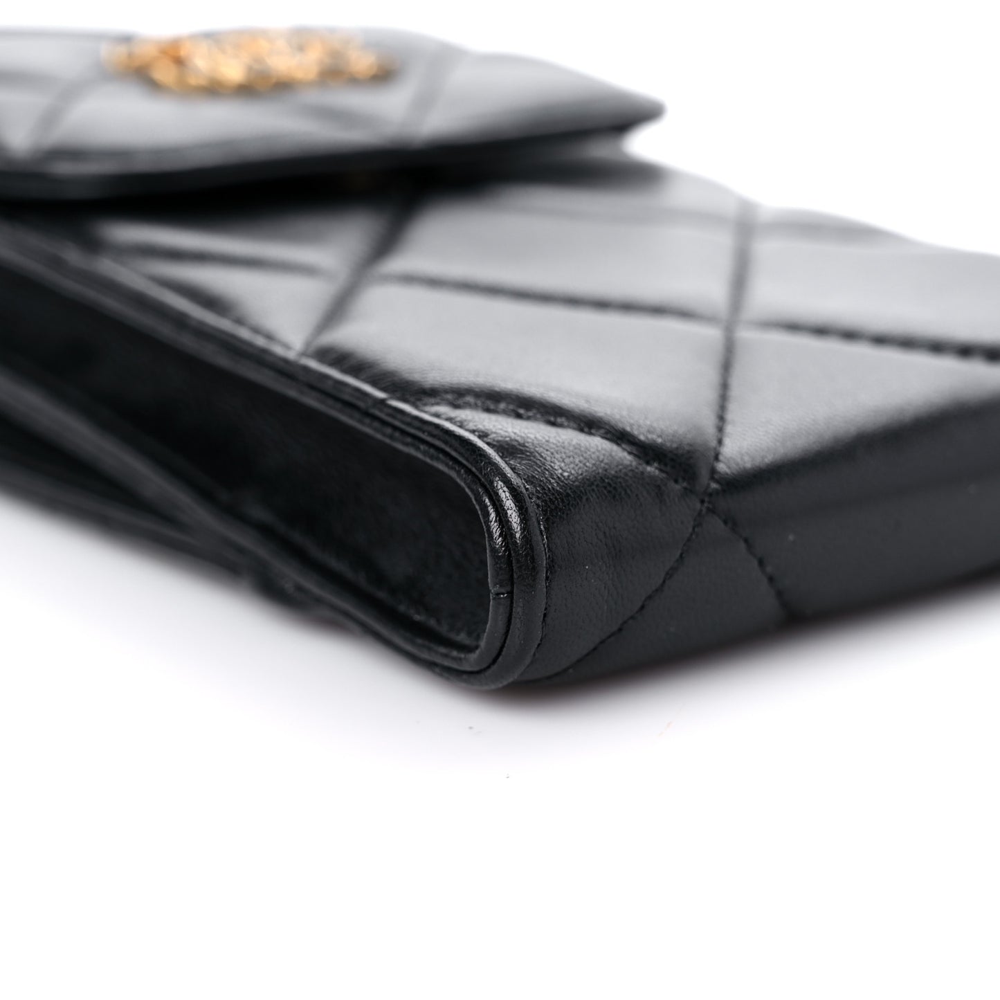 Lambskin Quilted Chanel 19 Phone Holder With Chain Black