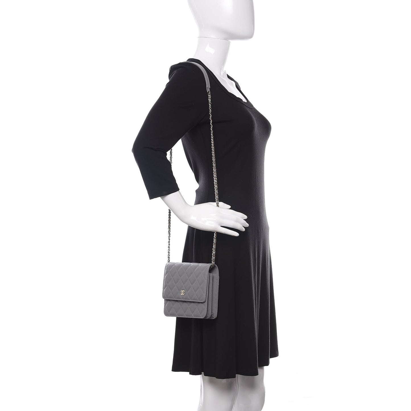 Caviar Quilted Square Wallet On Chain WOC Grey