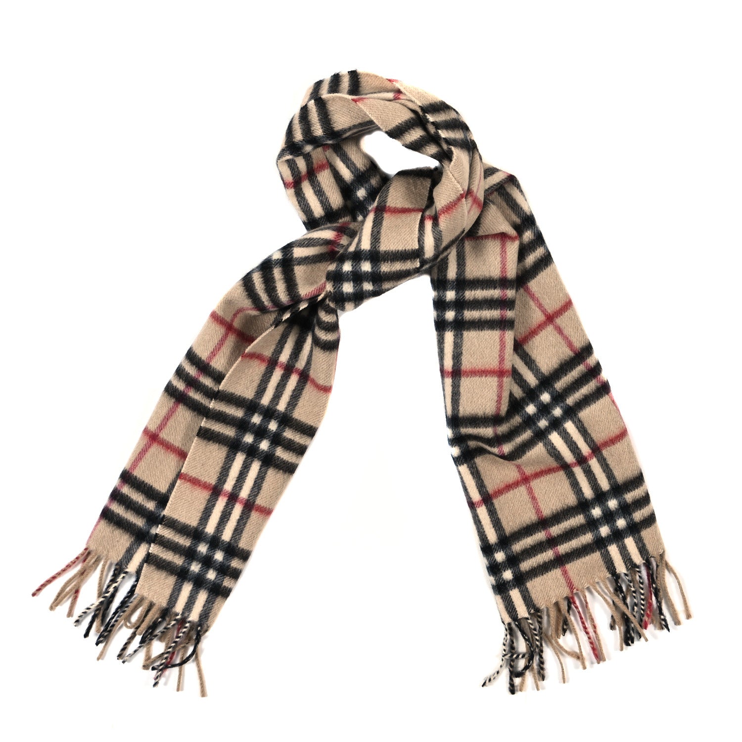 Burberry Cashmere House Check Fringe Scarf Camel 1 of 3
