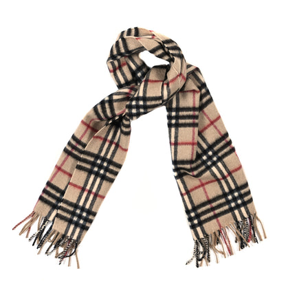 Burberry Cashmere House Check Fringe Scarf Camel 1 of 3
