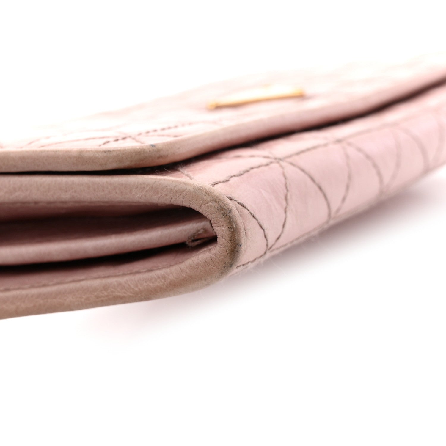 Prada Glossy Calfskin Triangle Quilted Triangle Continental Flap Wallet Light Pink 8 of 9