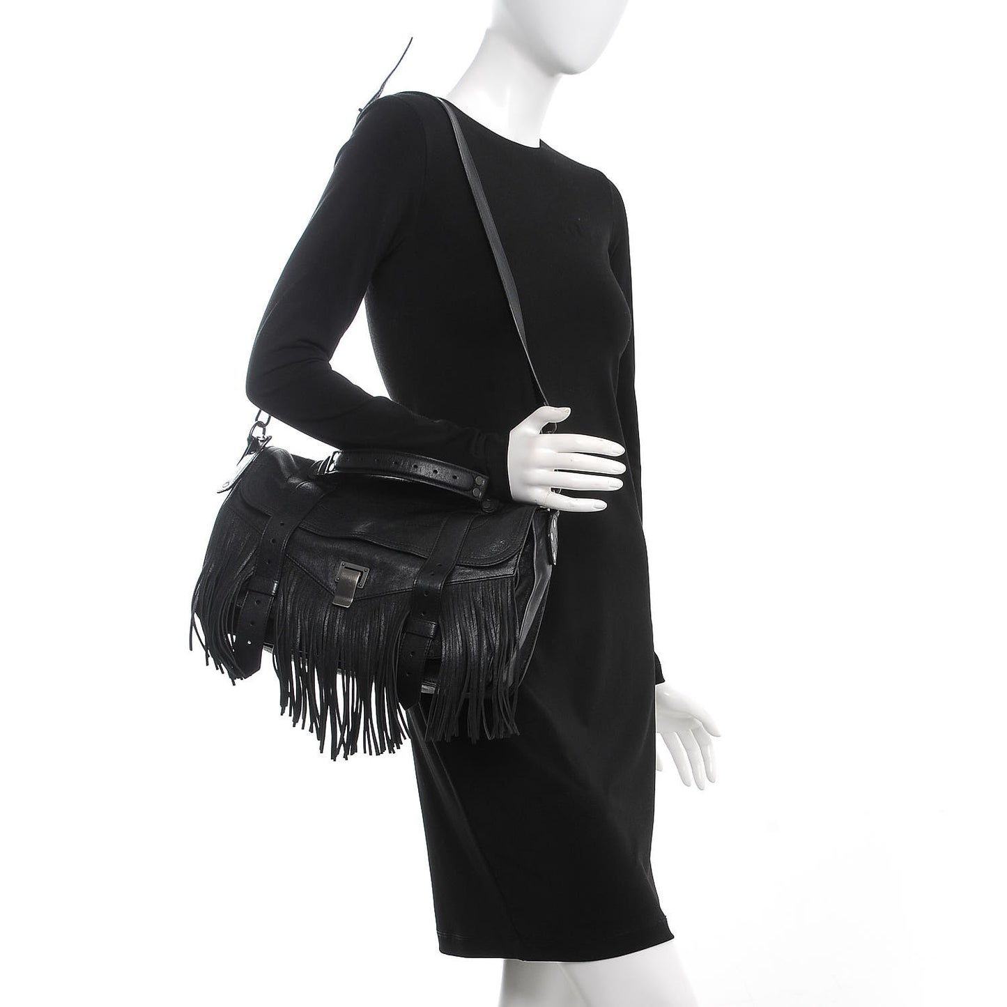 Lambskin Fringe Medium PS1 Satchel Black
