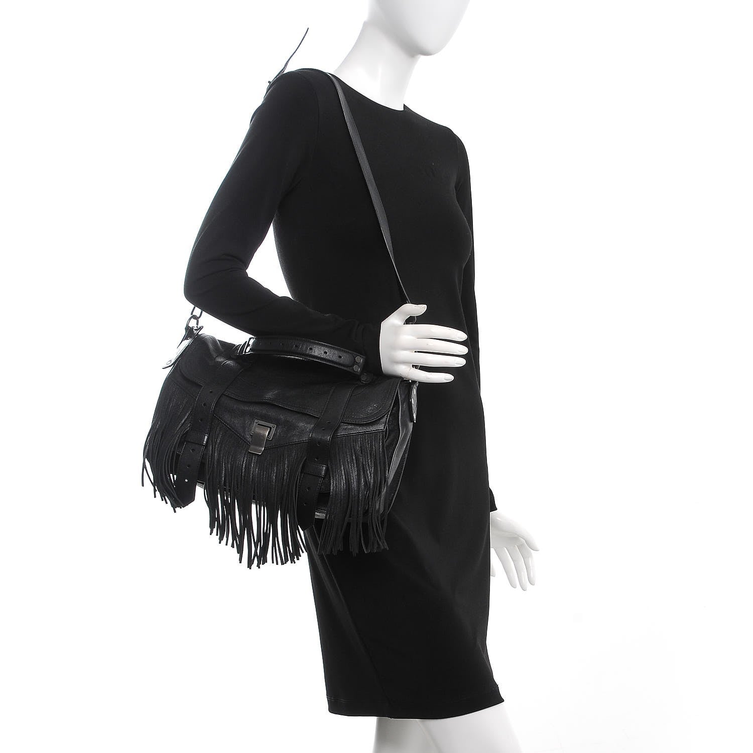 Proenza Schouler Lambskin Fringe Medium PS1 Satchel Black 2 of 7