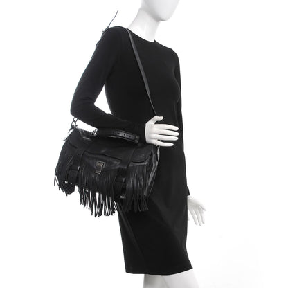 Proenza Schouler Lambskin Fringe Medium PS1 Satchel Black 2 of 7