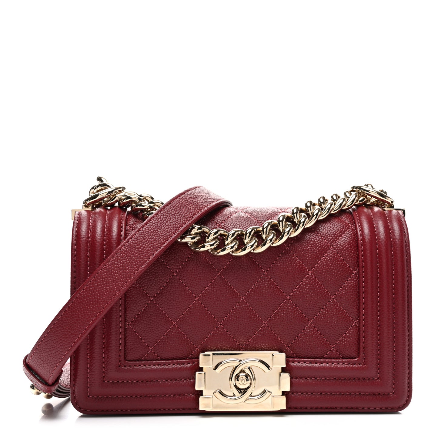Caviar Quilted Small Boy Flap Burgundy