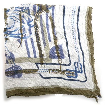 Hermes Cotton Silk Coaching Scarf Shawl 140 Blanc Cigare 3 of 10