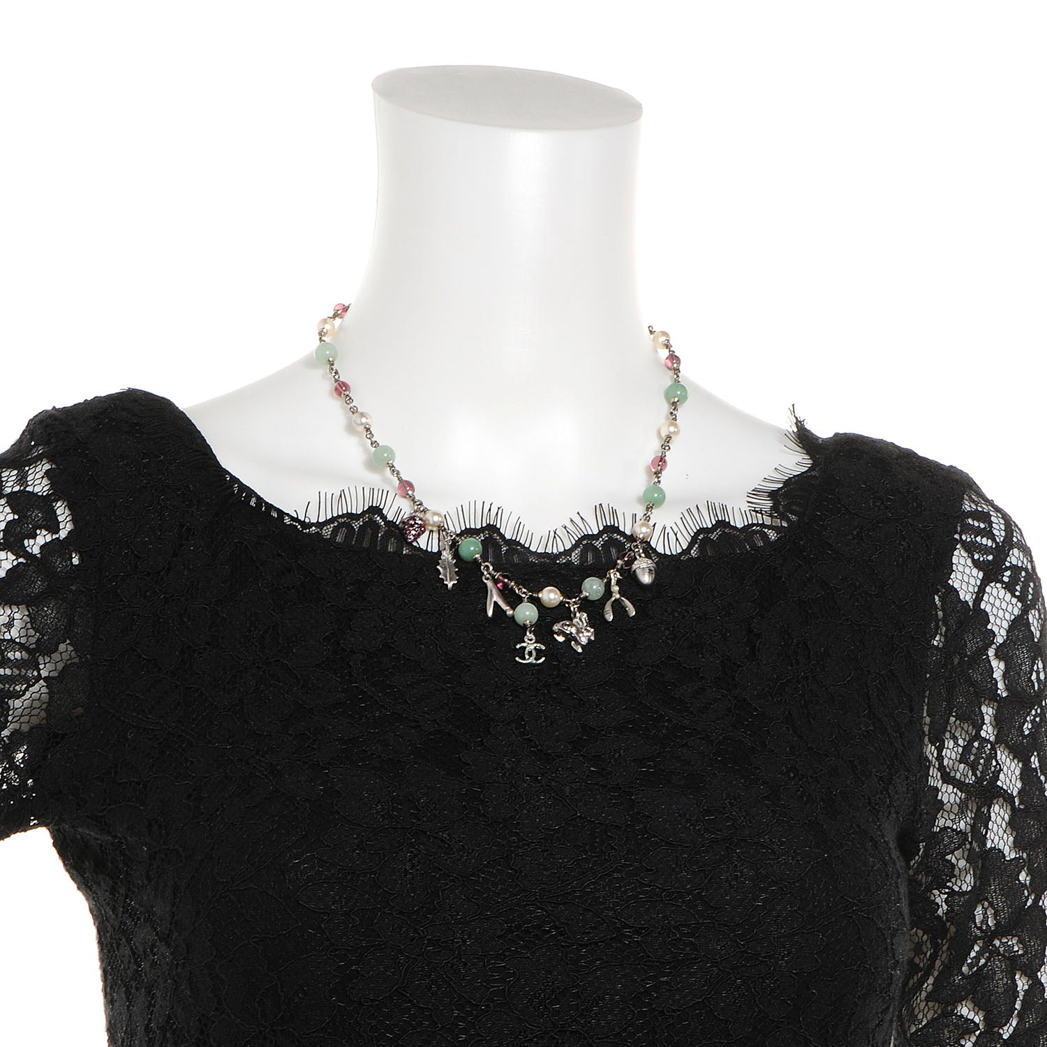 Chanel Beaded Charm CC Necklace Silver Multicolor 2 of 6