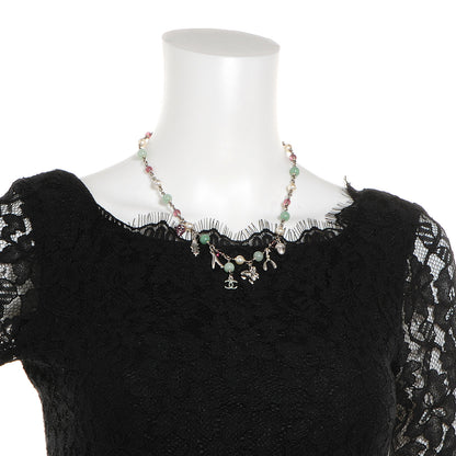 Chanel Beaded Charm CC Necklace Silver Multicolor 2 of 6