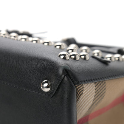 Burberry Pebbled Calfskin House Check Studded Baby Banner Tote Black 8 of 14