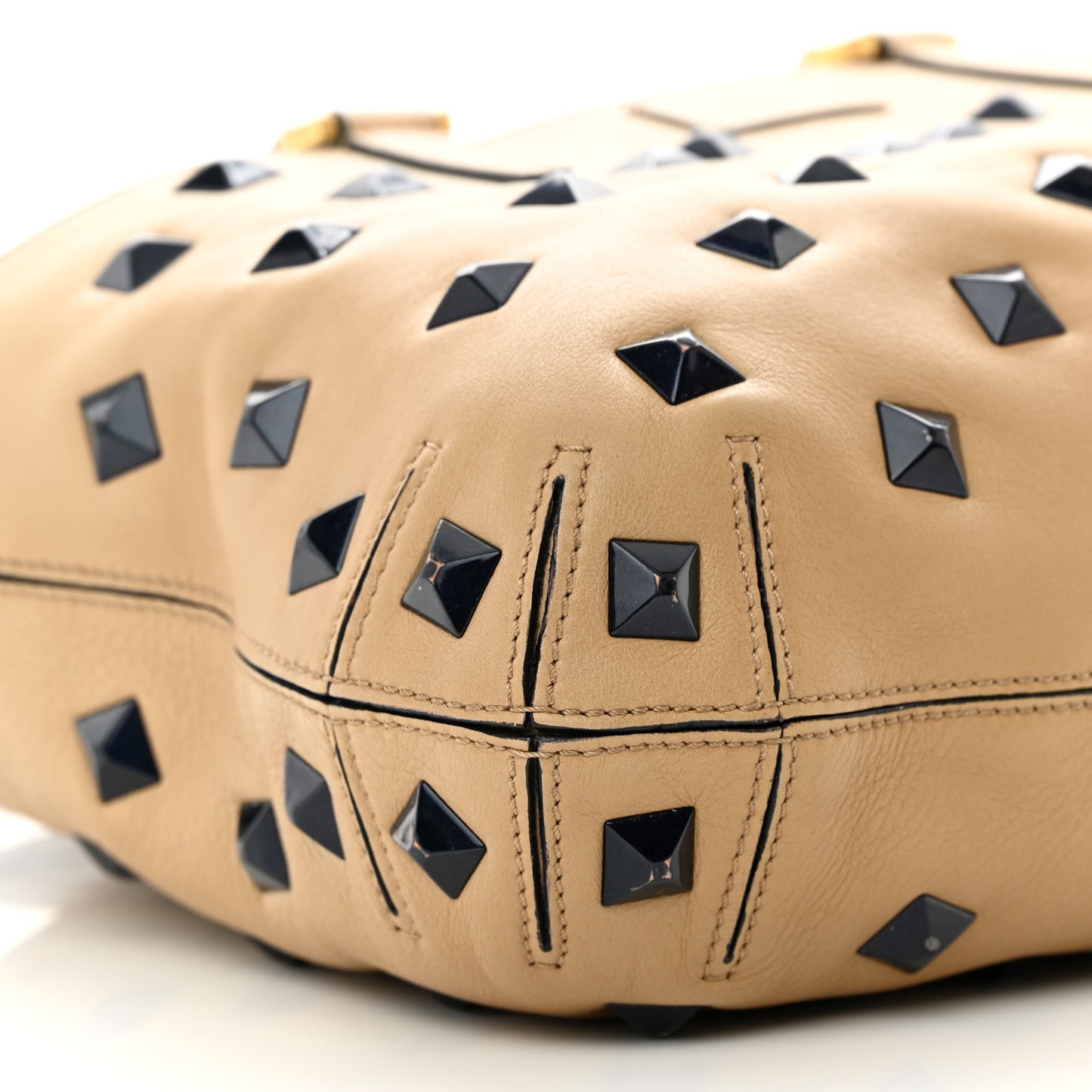 Calfskin Studded Medium B Fab Drawstring Tote Miel Scuro