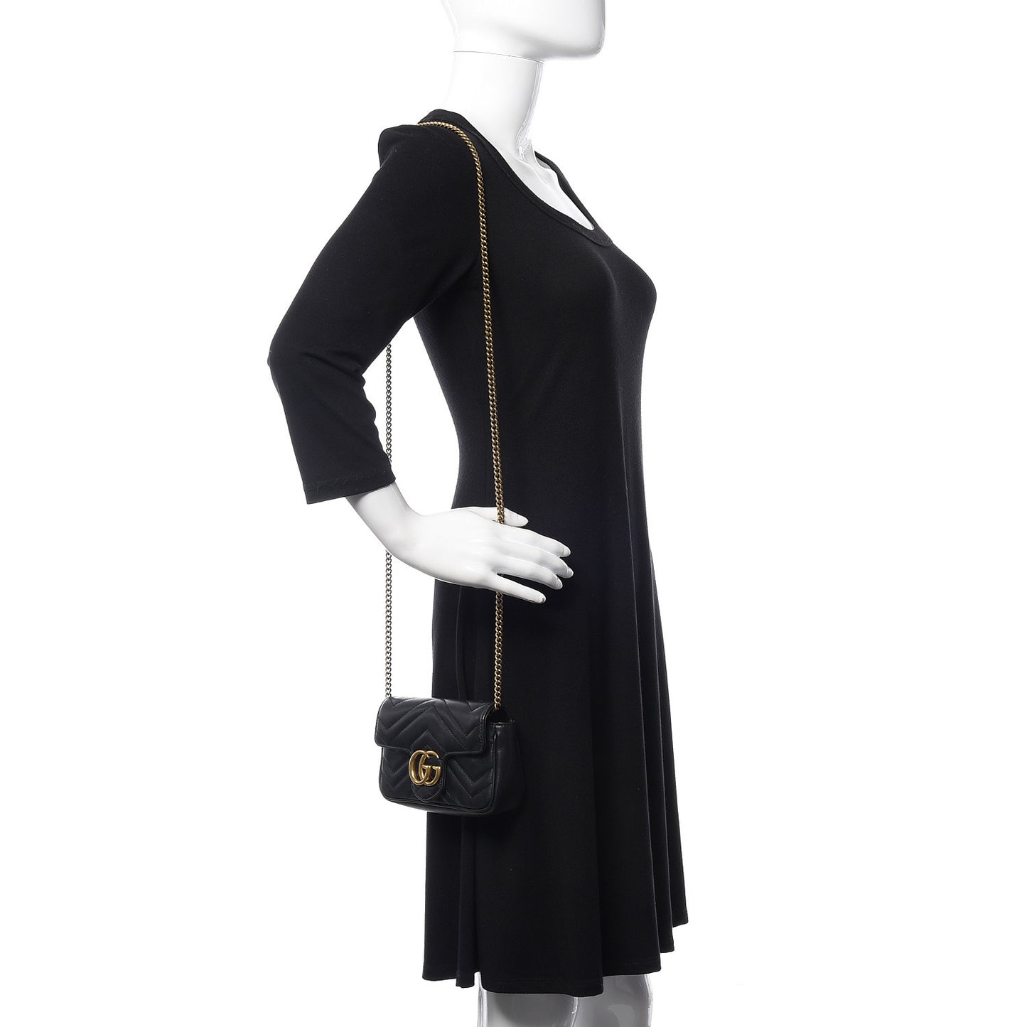 Calfskin Matelasse Super Mini GG Marmont Shoulder Bag Black