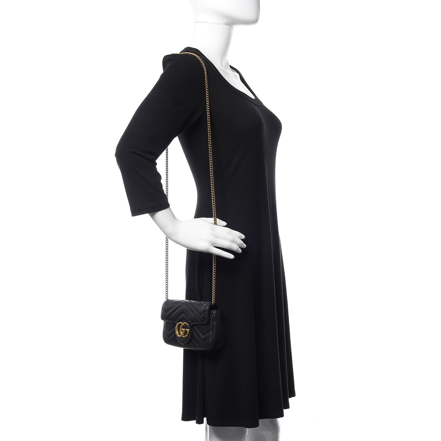 Gucci Calfskin Matelasse Super Mini GG Marmont Shoulder Bag Black 2 of 11