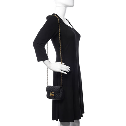 Gucci Calfskin Matelasse Super Mini GG Marmont Shoulder Bag Black 2 of 11