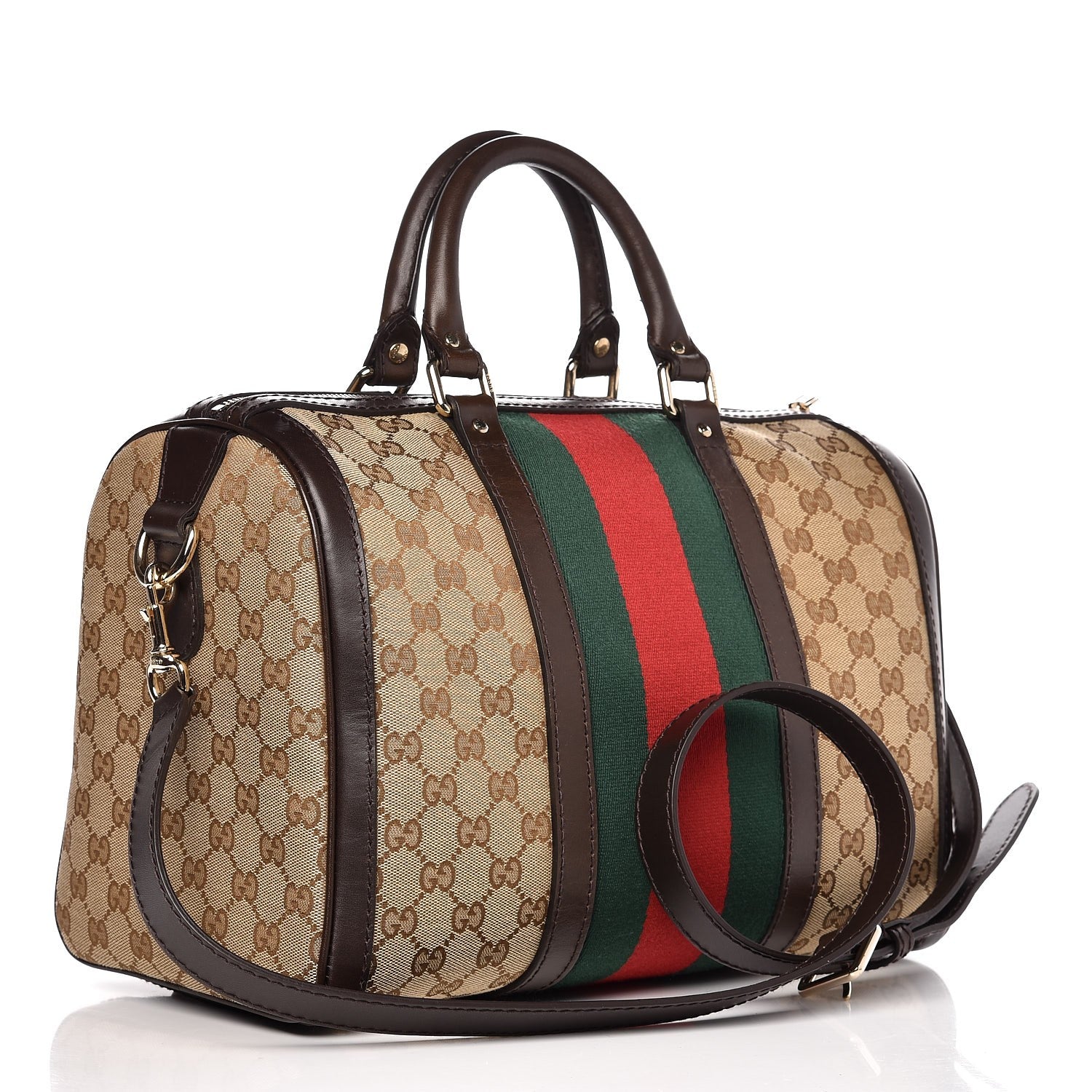 Gucci Monogram Vintage Web Medium Boston Dark Brown 3 of 11