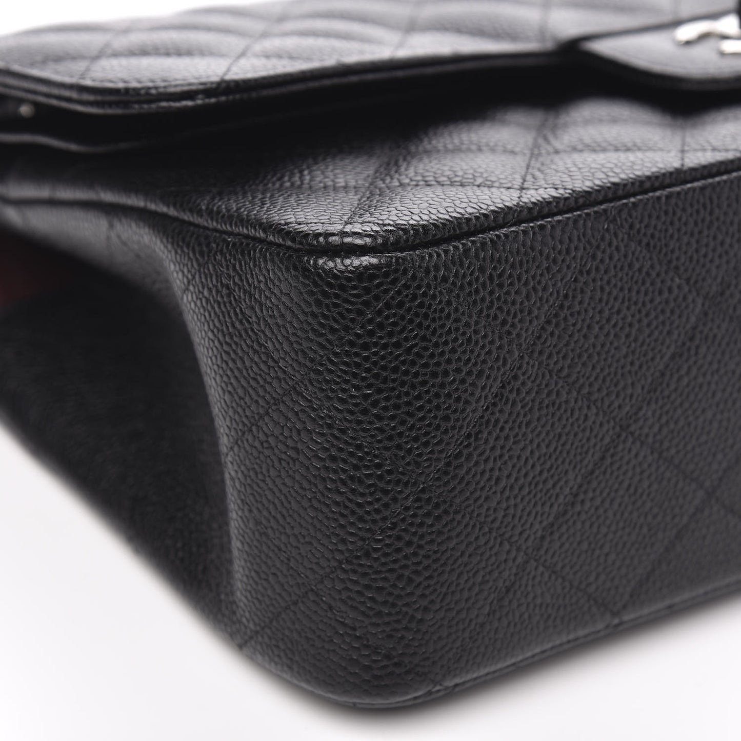 Caviar Quilted Jumbo Double Flap Black