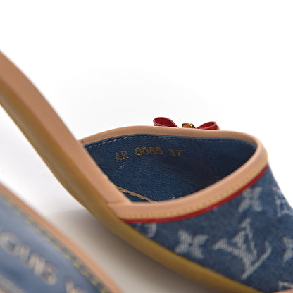 Louis Vuitton Denim Monogram Mules Peep Toe Heels 37 7 of 14