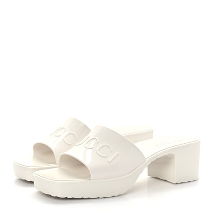 Gucci Rubber Gucci Logo Womens Platform 20/60mm Slide Sandals 35 Mystic White 3 of 8