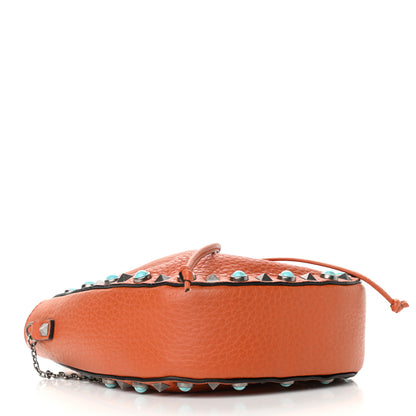 Valentino Garavani Grained Calfskin Turquoise Mini Rockstud Rolling Chain Strap Bucket Bag Orange 4 of 9