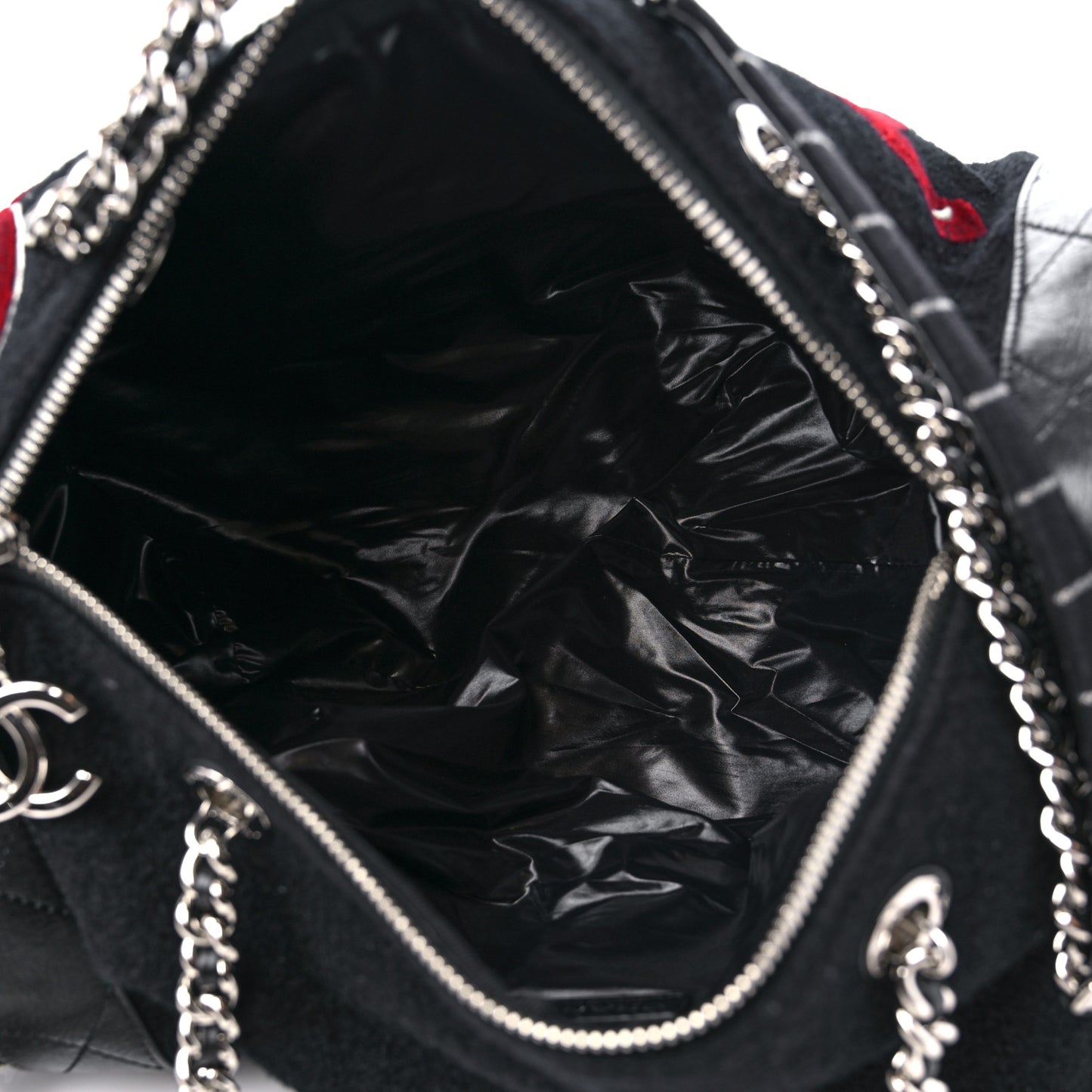 Wool Calfskin Embroidered Paris Hamburg Bowling Bag Black