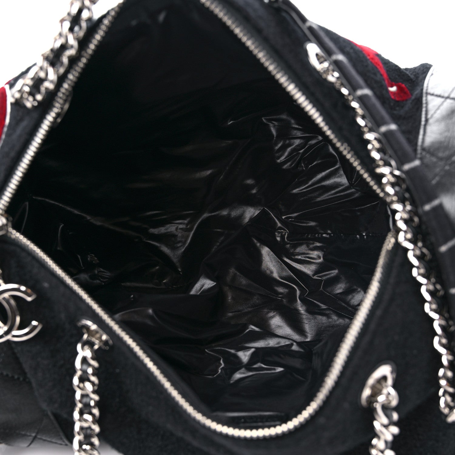 Chanel Wool Calfskin Embroidered Paris Hamburg Bowling Bag Black 5 of 9