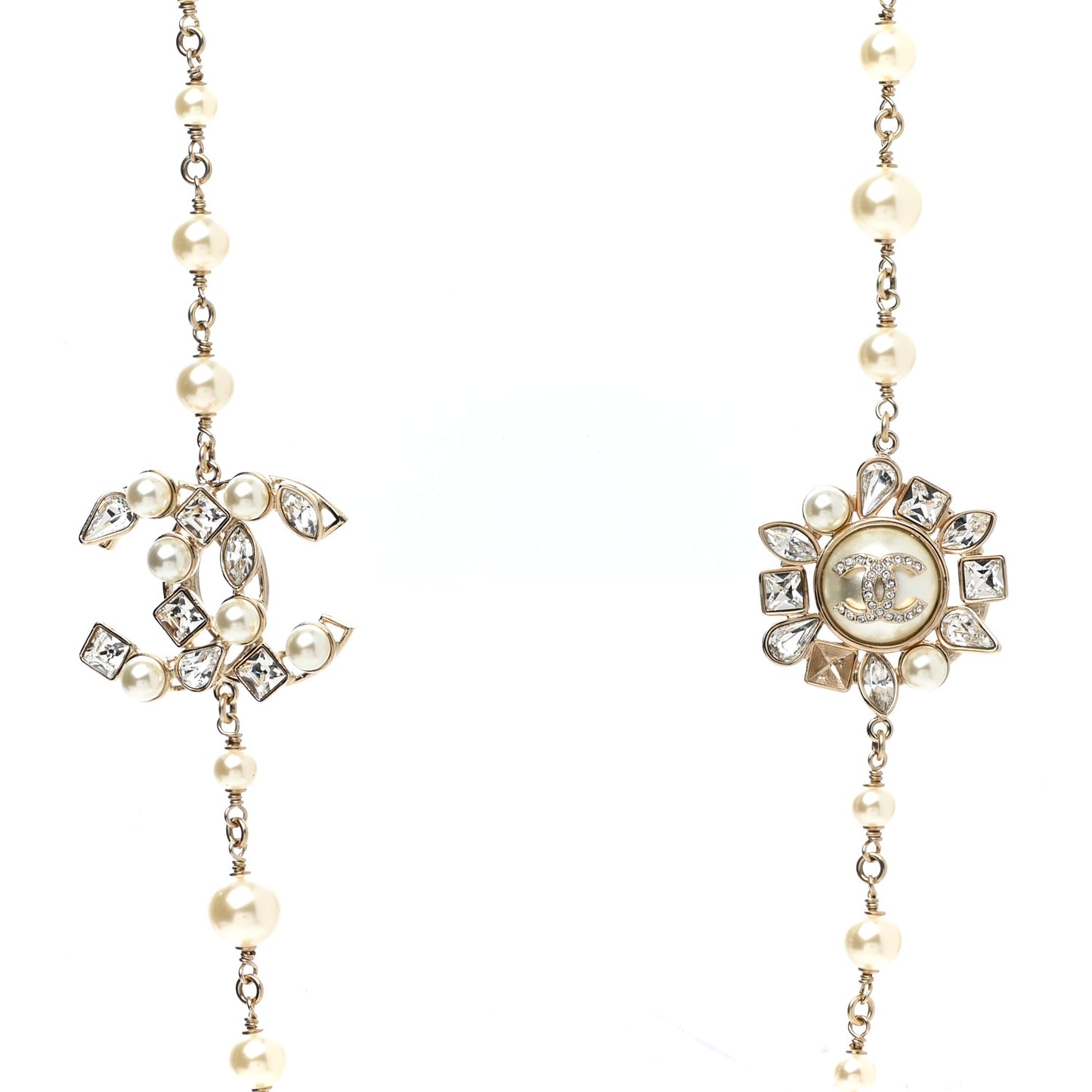 Pearl Crystal CC Snowfall Long Necklace Gold