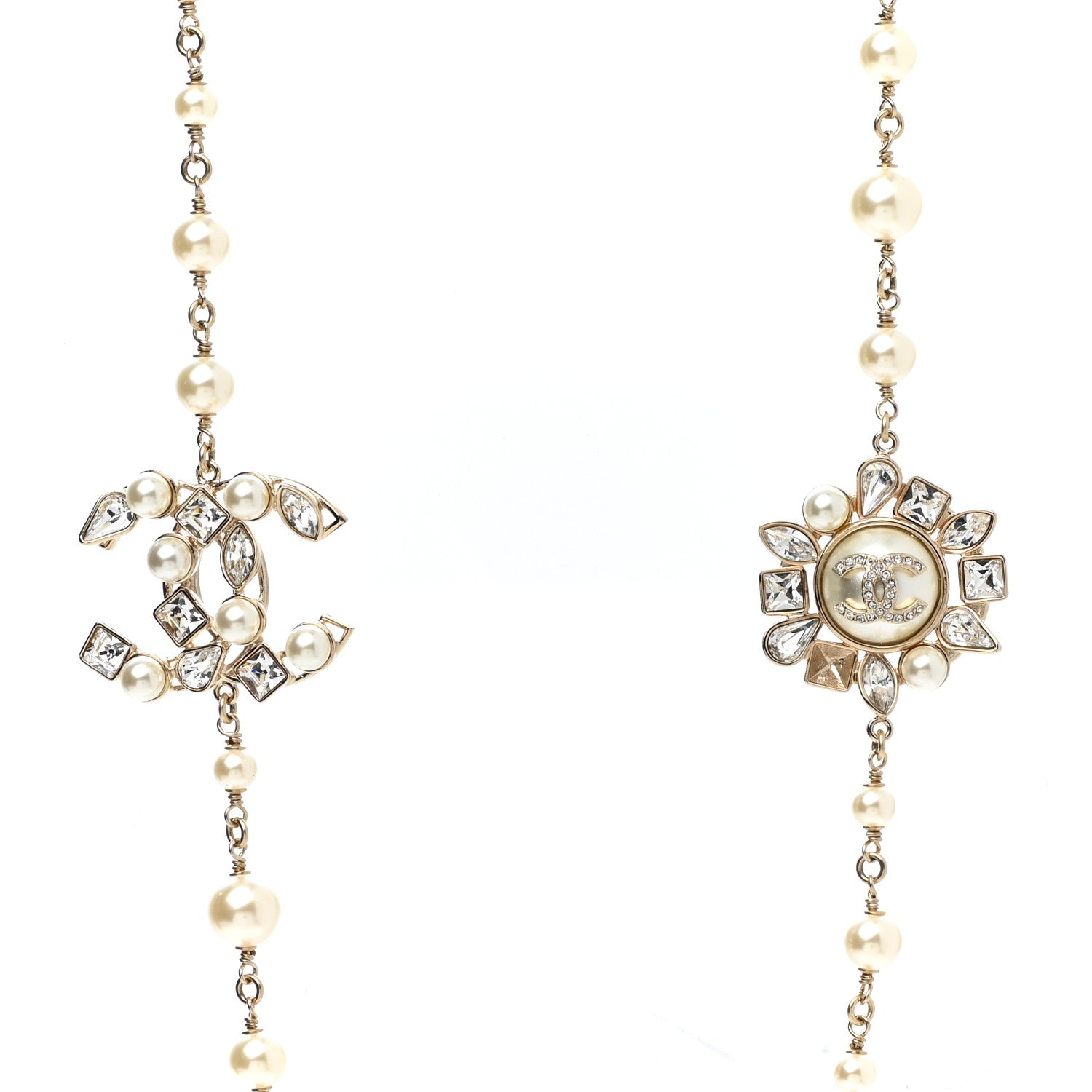 Chanel Pearl Crystal CC Snowfall Long Necklace Gold 3 of 7