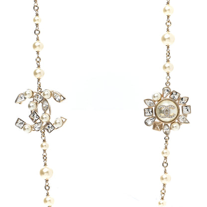 Chanel Pearl Crystal CC Snowfall Long Necklace Gold 3 of 7