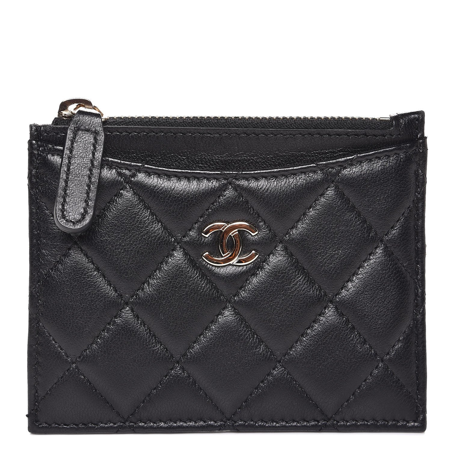 Chanel Lambskin Quilted Zip Card Holder Black 9 of 16