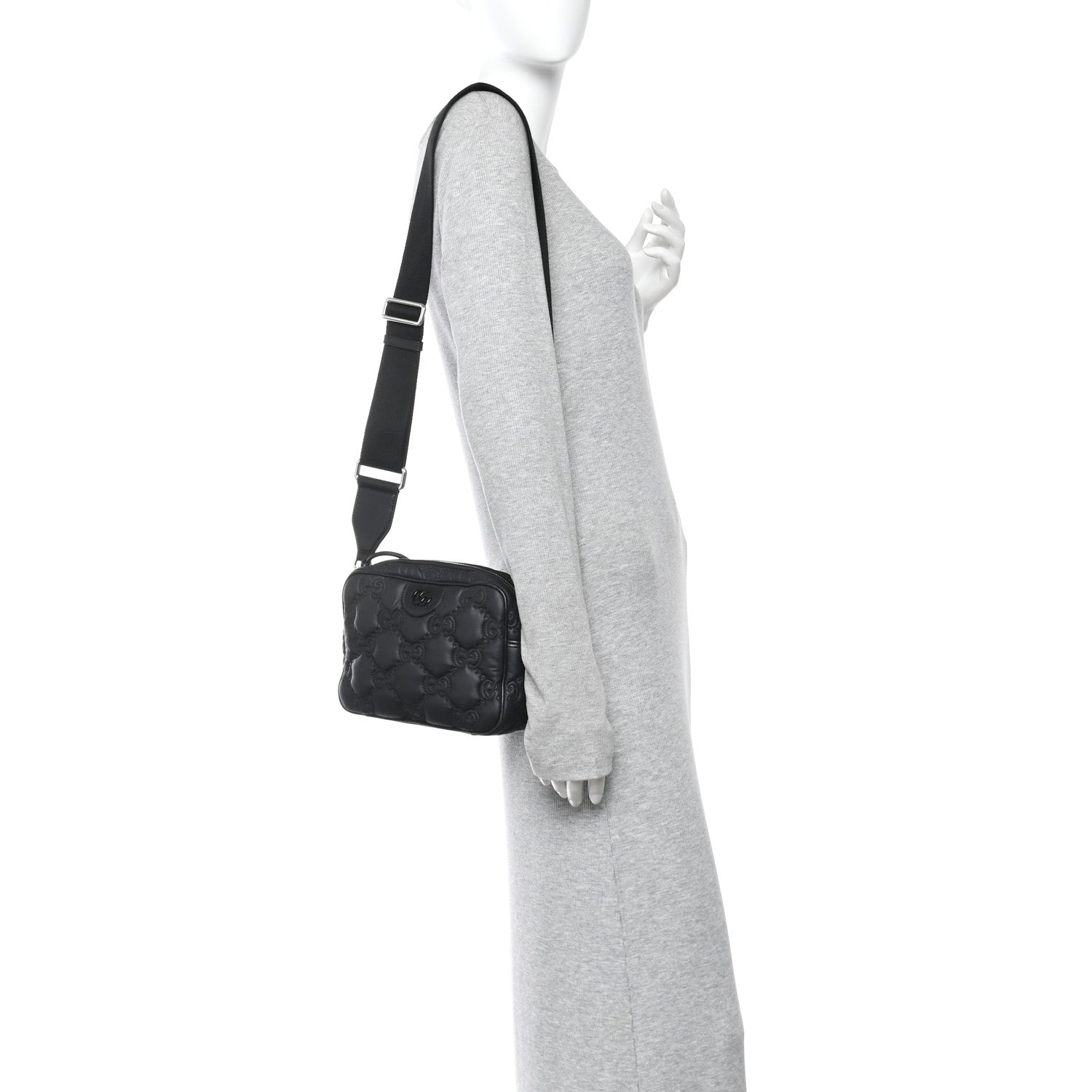 Gucci Nylon Calfskin Enamel GG Matelasse Shoulder Bag Black 2 of 13