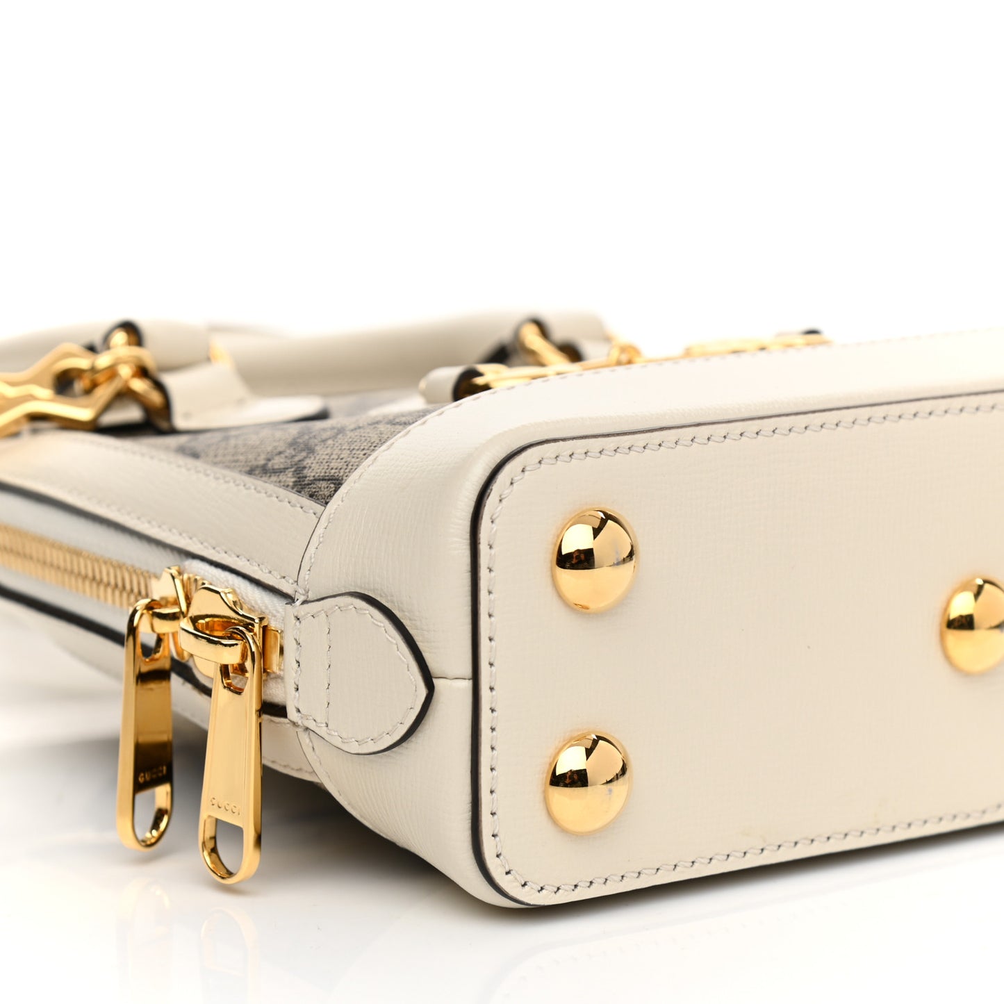 GG Supreme Monogram Azalea Calfskin Mini Horsebit 1955 Top Handle Bag Beige Ebony Mystic White