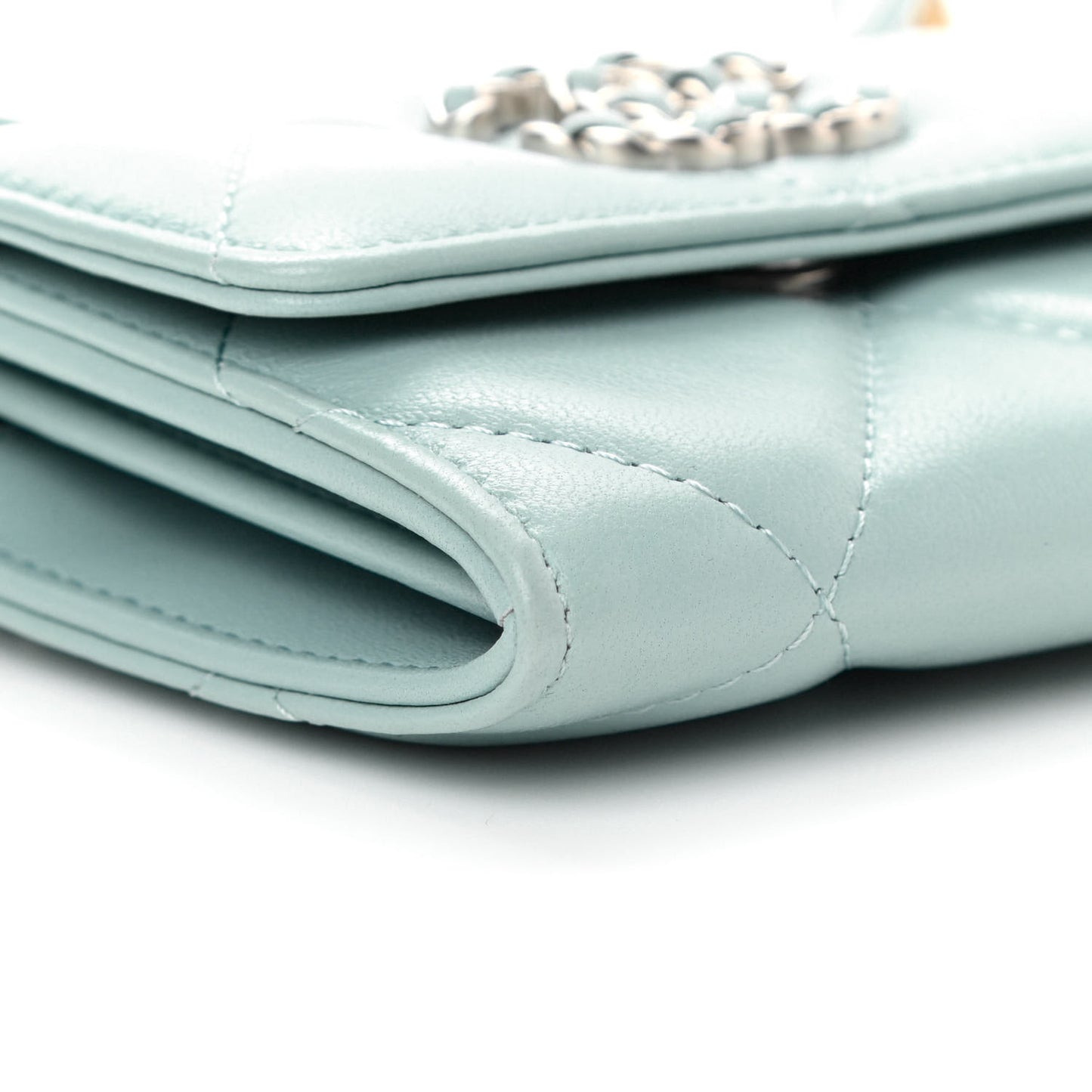 Lambskin Quilted Chanel 19 Flap Coin Purse With Chain Light Blue