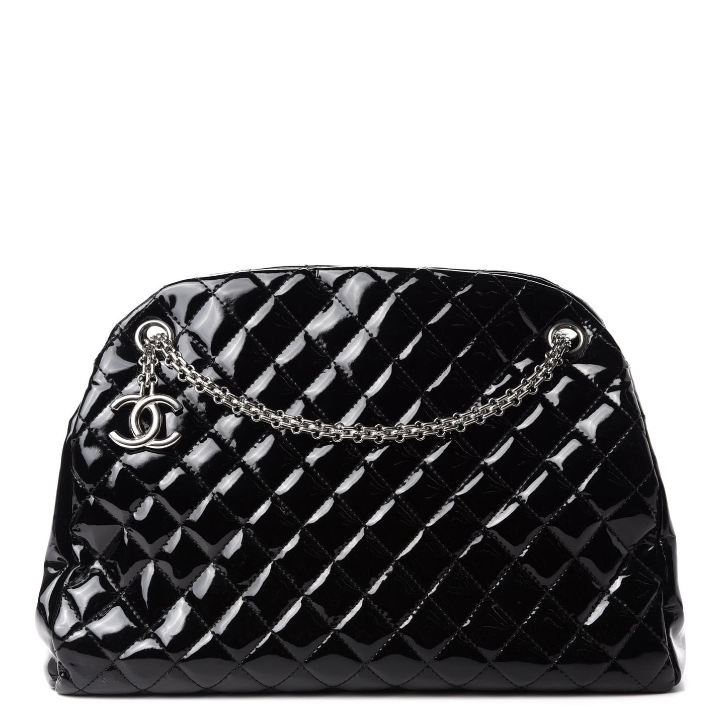 Patent Quilted Large Just Mademoiselle Bowling Bag Black