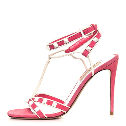 Valentino Garavani Suede Free Rockstud Ankle T-Strap 105mm Sandals 36.5 Shadow Pink White 1 of 8