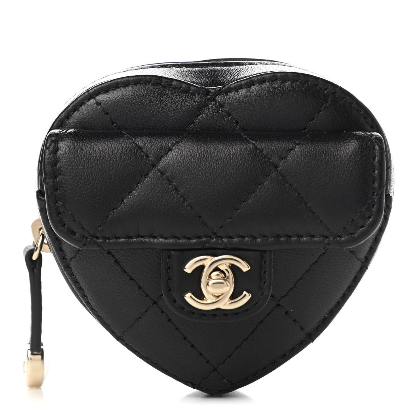 Lambskin Quilted CC In Love Heart Zipped Arm Coin Purse Black