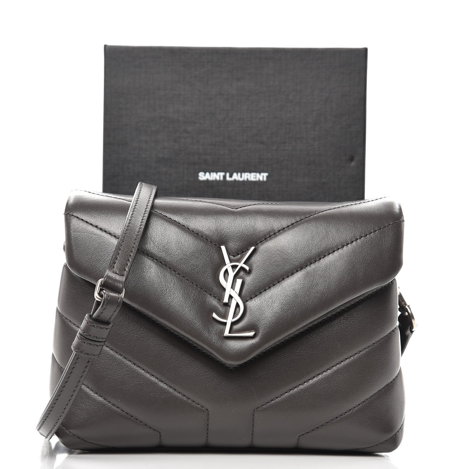 Saint Laurent Calfskin Y Quilted Monogram Toy Loulou Crossbody Bag Asphalt 9 of 9