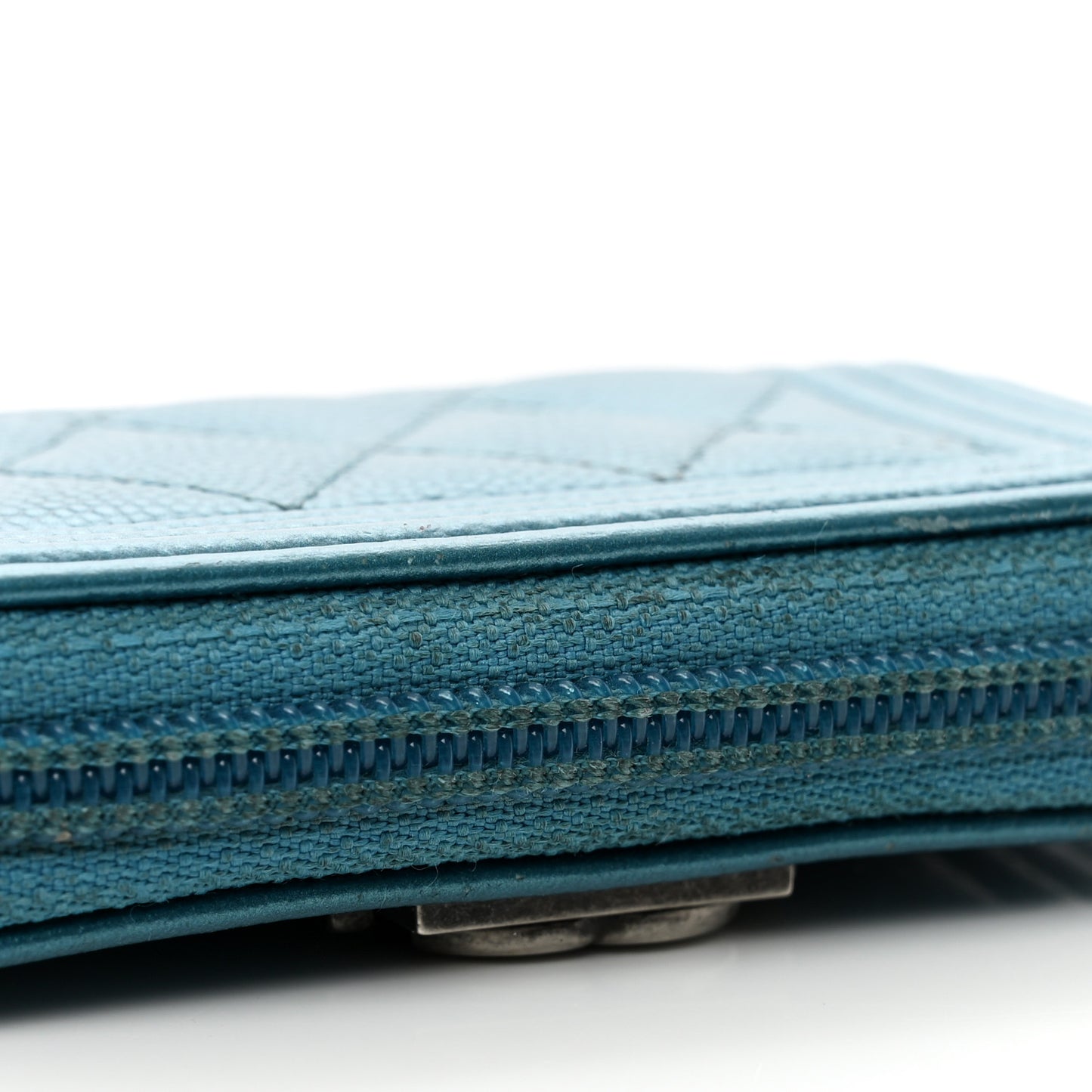Metallic Caviar Quilted Boy Zip Around Coin Purse Wallet Turquoise