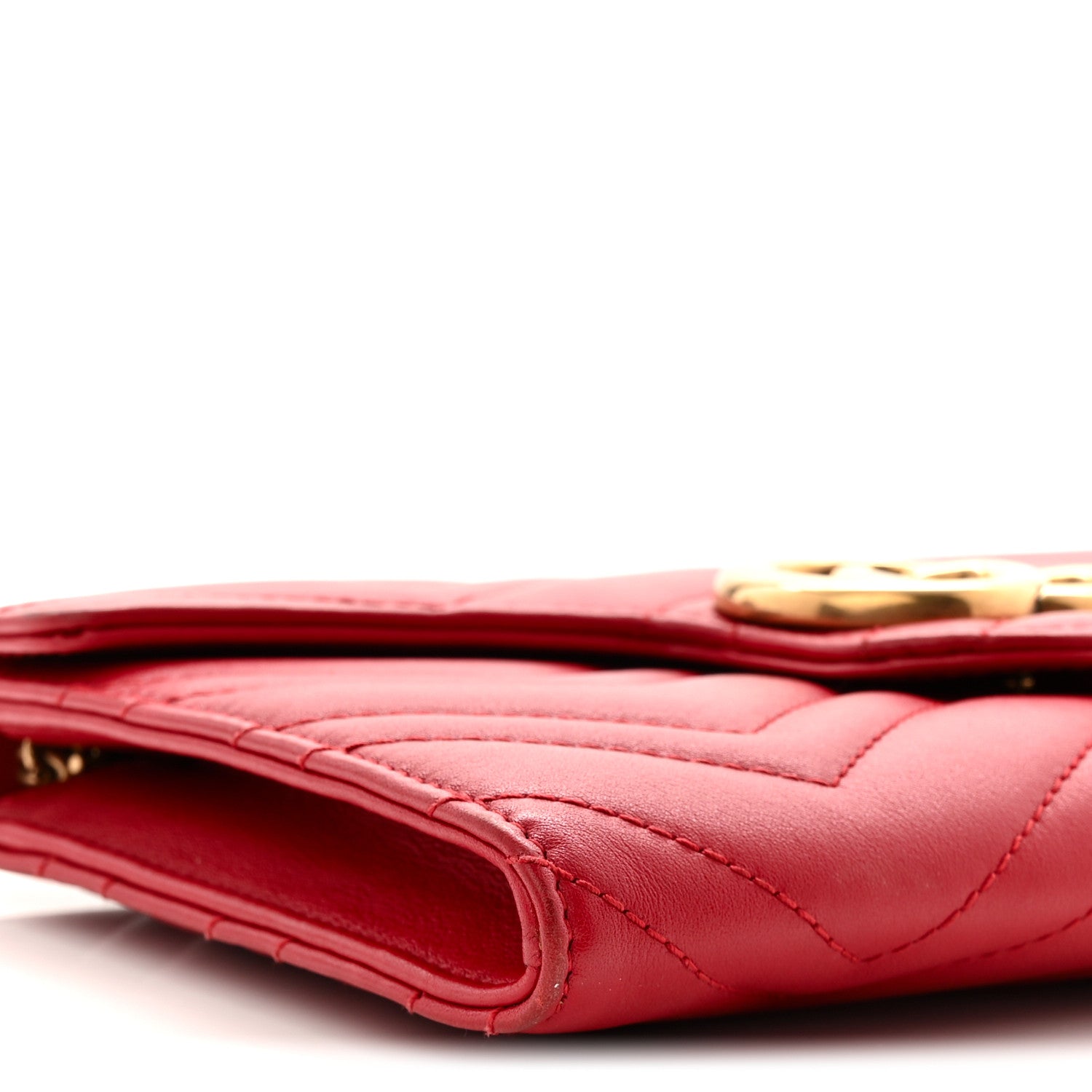 Gucci Calfskin Matelasse Mini GG Marmont Chain Wallet Hibiscus Red 9 of 11