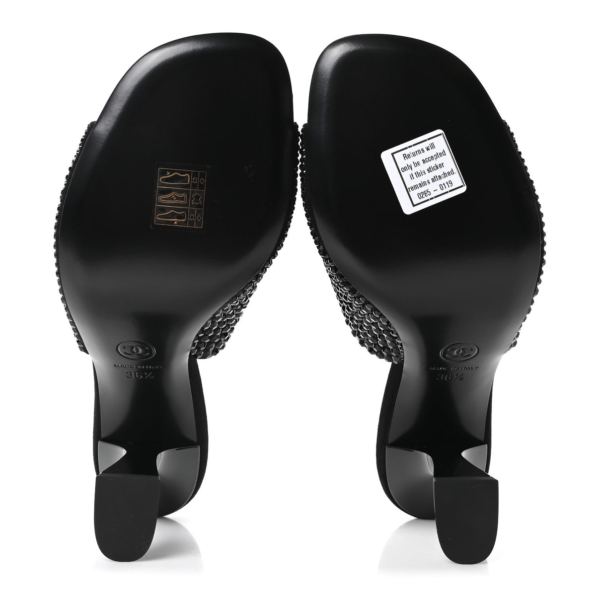 Chanel Crystal Strass CC Mules Sandals 36.5 Black 6 of 10