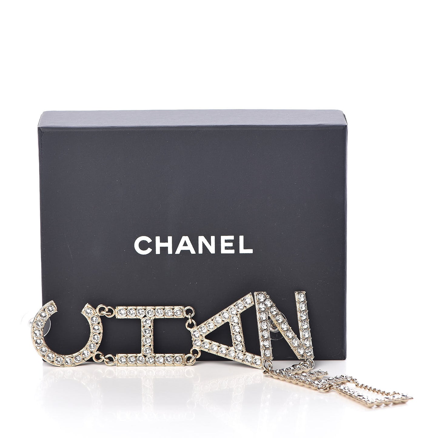 Crystal Cha-Nel Logo Drop Earrings Gold